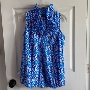 Mud pie blue and white sleeveless top
